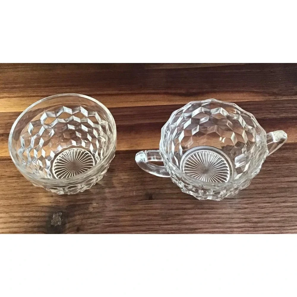 Vintage Fostoria American Clear Glass Creamer & Sugar Bowl Set Trad Mid Century